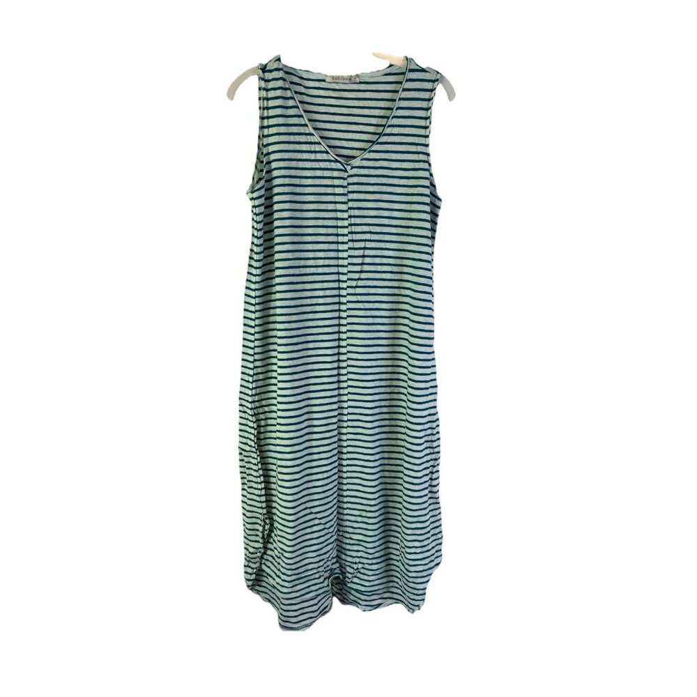 Cut Loose Cotton Linen Striped Flowy Dress Lagenlook Coastal - Picture 1 of 7